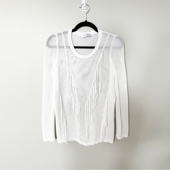 Sandro Paris open knit white fringe sweater women’s Small-medium - Picture 3 of 12